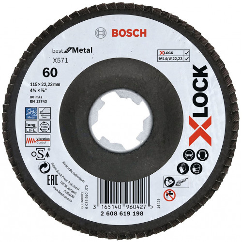 BOSCH X-LOCK X571 Legyezőtárcsa, Best for Metal, G60, o 115 mm, 1 db 2608619198