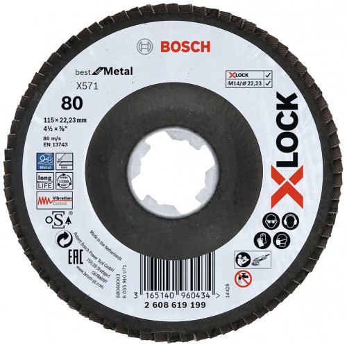 BOSCH X-LOCK X571 Legyezőtárcsa, Best for Metal, G80, 115 mm, 1 db 2608619199