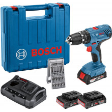 BOSCH GSB 18 V-21 ütvefúró-csavarozógép, 3×GBA 2.0Ah, GAX 18V-30, Szerszámkof 06019H1100