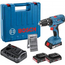 BOSCH GSB 18 V-21 ütvefúró-csavarozógép, 3×GBA 2.0Ah, GAX 18V-30, Szerszámkof 06019H1100