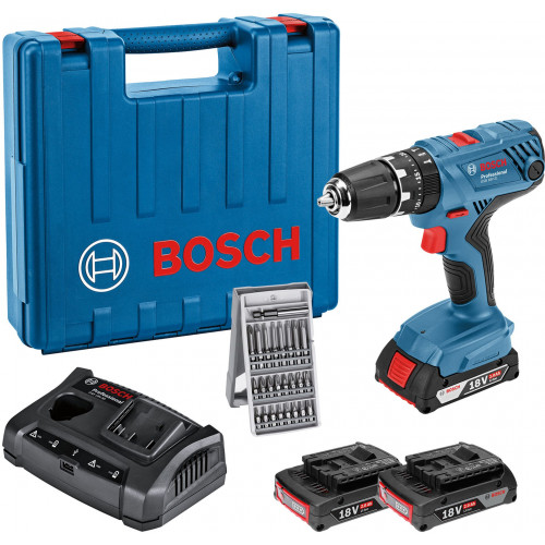 BOSCH GSB 18V-21 PROFESSIONAL Akkus ütvefúró-csavarozó (12V/3x2,0Ah) koffer 06019H1100