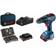 BOSCH GSR 18V-50 + 43 darabos csavarhúzókészlet + 2x 2,0 Ah-s akku 06019H5004