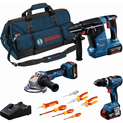 BOSCH PROFESSIONAL szerszámkészlet GSB+GWS+GBH+3×5,0Ah + csavarhúzók és fogók 0615A5007H BOSCH PROFESSIONAL szerszámkészlet GSB+GWS+GBH+3×5,0Ah + csavarhúzók és fogók 0615A5007H