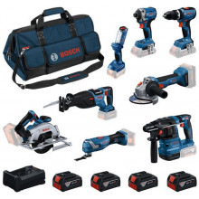 BOSCH szerszámkészlet PROFESSIONAL 18V GSB+GDR+GBH+GWS+GKS+GSA+GOP+GLI+4×5,0 Ah 0615V00061