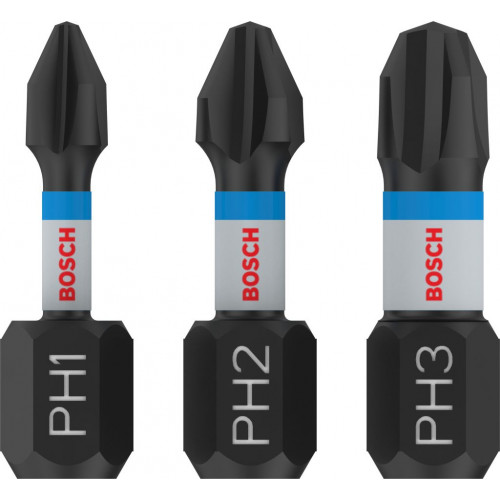 BOSCH PRO PH Impact ütvecsavarozó fej, PH1 x 25, PH2 x 25, PH3 x 25 mm, 3 db 2608522470