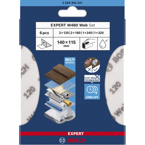 BOSCH EXPERT W480 Web 1/4 kézi csiszolólapkészlet, 6 részes 2608902431