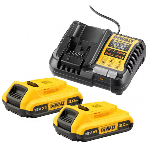 DeWALT XR 18 V Készlet: 2× 2,0 Ah akkumulátor+gyorstöltő DCB1104D2-QW