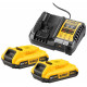 DEWALT XR 18 V Készlet: 2× 2,0 Ah akkumulátor+gyorstöltő DCB1104D2-QW