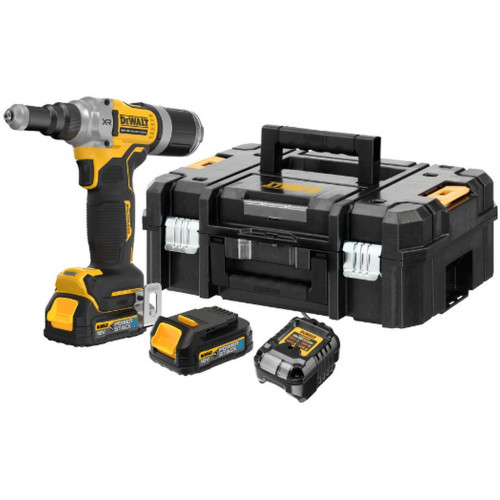 DeWALT DCF414E2GT-QW Akkumulátoros szegecshúzó gép 6.3mm (18V/2x1,7Ah) PowerStack Tstak