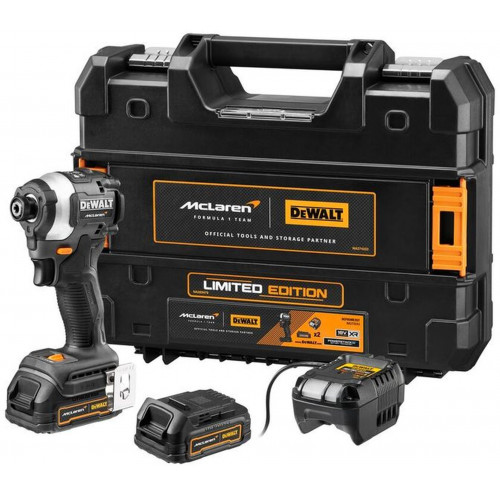 DeWALT DCF85ME2GT-QW Akkus ütvecsavarozó McLaren 1/4" PowerStack (205Nm/18V/2x1,7Ah) Tstak