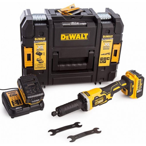 DeWALT DCG426P2-QW Akkus egyenes csiszoló 6 mm XR 18V (2x5,0 Ah) Tstak