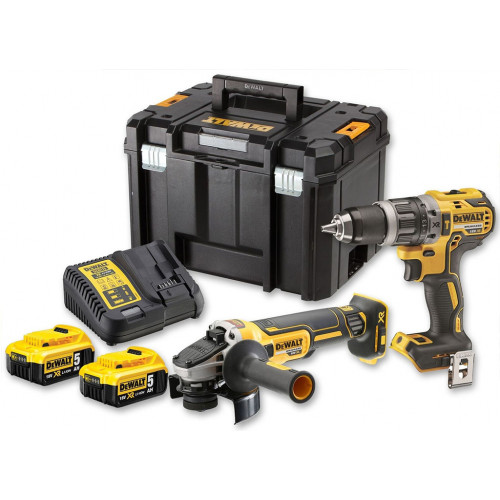 DeWALT DCK2080P2T Kombó szett DCD796 + DCG405 + 2x5,0Ah/18V + DCB115 + TSTAK