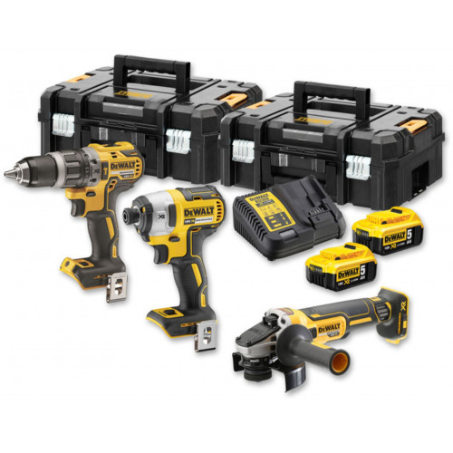 DeWALT DCK384P2T akkumulátoros szerszámkészlet (DCD796+DCF887+DCG405+18V/2x5,0Ah) 2xTstak