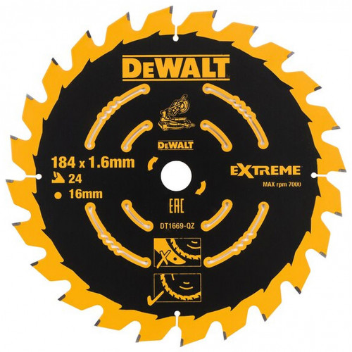 DeWALT DT1669-QZ Extreme Speciális körfűrészlap 184x16mm, 24 fog, WZ 7°