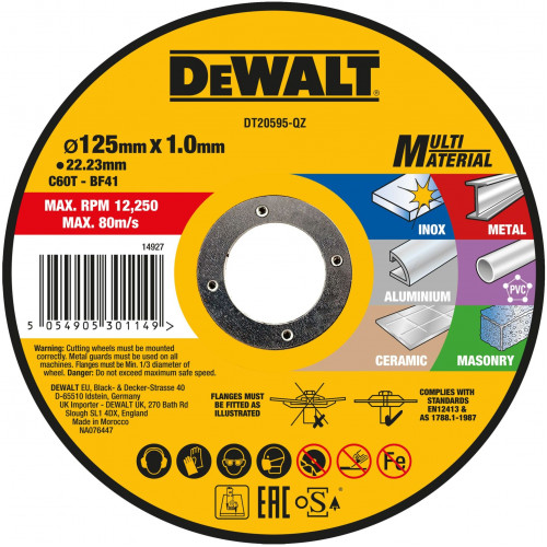 DeWALT DT20595-QZ univerzális vágókorong 125 x 22,2 x 1,0 mm DeWALT DT20595-QZ univerzális vágókorong 125 x 22,2 x 1,0 mm