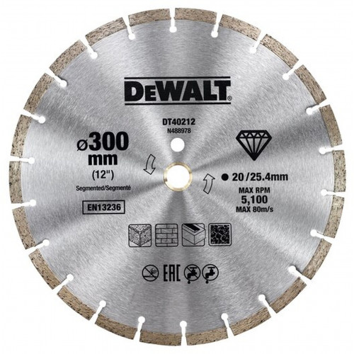 DeWALT DT40212-QZ Gyémánt penge szegmentált kerülettel, száraz vágás, 300 x 25,4 mm DeWALT DT40212-QZ Gyémánt penge szegmentált kerülettel, száraz vágás, 300 x 25,4 mm
