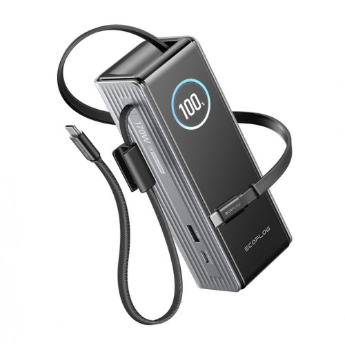 EcoFlow RAPID Powerbank (25 000 mAh, 170 W) 2×100 W beépített USB-C kábel – ezüst