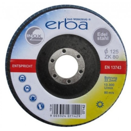 ERBA réteges csiszolókorong acélra, 125 mm, ZK80 ER-07142