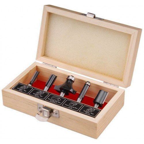 EXTOL CRAFT felsőmaró készlet, 5 db-os (fadobozban) ; 8mm-es befogással 44025 EXTOL CRAFT felsőmaró készlet, 5 db-os (fadobozban) ; 8mm-es befogással 44025