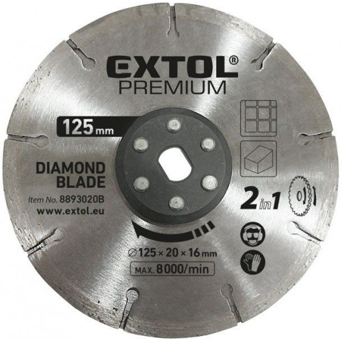 Extol gyémántvágó korong 125×20mm, 2az1ben, 8893020B