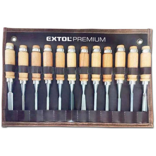 EXTOL PREMIUM fafaragó készlet ; 12db, fanyelű, fa dobozban, crv, HRC 58-60 8812405