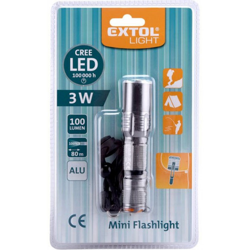 Extol LED lámpa, 3W CREE XPE, 100Lm, 3 funkció (teljes/fél fényerő, villogás) 43119 Extol LED lámpa, 3W CREE XPE, 100Lm, 3 funkció (teljes/fél fényerő, villogás) 43119