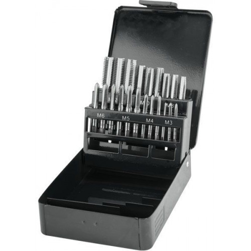 EXTOL PREMIUM menetfúró klt., kézi, fém dobozban,21db, M3,4,5,6,8,10,12, 29301