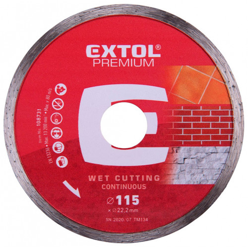 EXTOL PREMIUM gyémántvágó csempevágáshoz (sima), vizes vágásra; 115×1,8×22,2mm (108731)