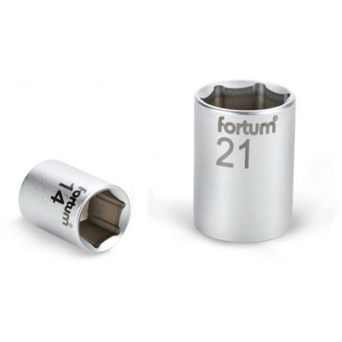 FORTUM ipari dugófej, 1/2", 21mm, 61CrV5, mattkróm, 38mm hosszú 4700421 FORTUM ipari dugófej, 1/2", 21mm, 61CrV5, mattkróm, 38mm hosszú 4700421