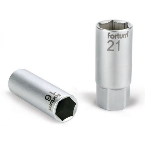 FORTUM ipari gyertyakulcs dugófej 1/2", 61CrV5; 21mm, gumírozott 4700901
