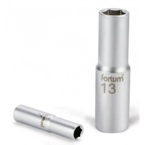 FORTUM ipari dugófej, hosszított, 1/4", 10mm, 61CrV5, mattkróm, 50mm hosszú 4701523