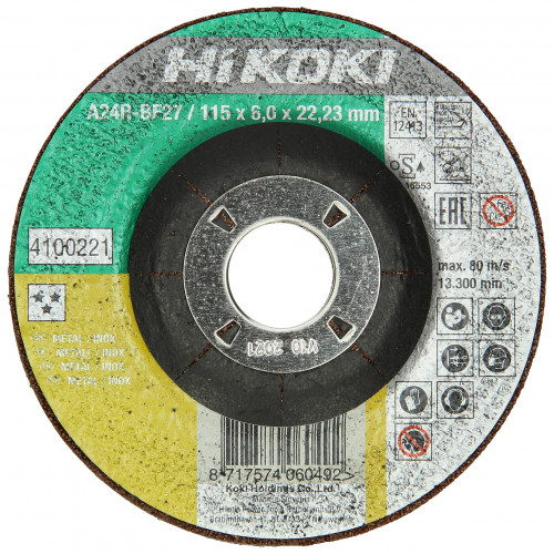 HiKOKI 4100221 Csiszolókorong (rozsdamentes acél, acél), süllyesztett 115x22,2x6mm