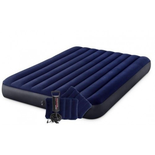 INTEX Classic Downy Airbed Queen Felfújható ágy párnával és pumpával, 152 x 203 cm 64765