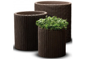 KETER S+M+L CYLINDER PLANTER műrattan virágláda szett, whiskey barna 220455 (17197934)