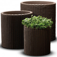 KETER S+M+L CYLINDER PLANTER műrattan virágláda szett, whiskey barna 220455 (17197934)