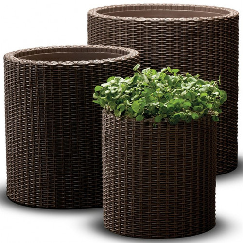 KETER S+M+L CYLINDER PLANTER műrattan virágláda szett, whiskey barna 220455 (17197934)