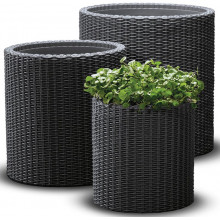 KETER S+M+L CYLINDER PLANTER műrattan virágláda szett, antracit 230217 (17197934)