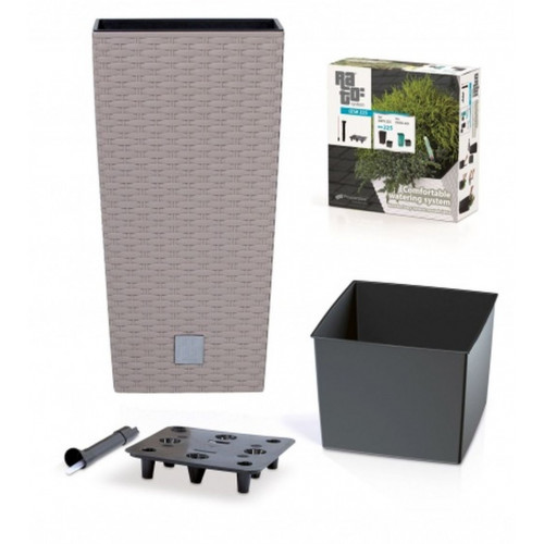 Prosperplast RATO SQUARE SET rattan betétes kaspó, 40/91,5l krémszín DRTS400S