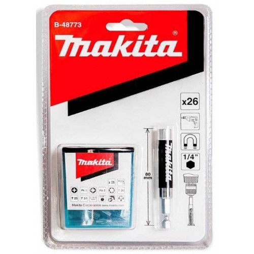 Makita B-48773 Mágneses csavarbehajtó bitkészlet, 1/4", adapter 80 mm, 26 db