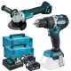 Makita DLX2179TJ1 Akkus szett, DGA504Z + DHP484Z +2x Aku BL1850B Makpac