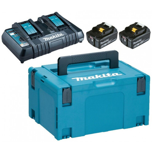 Makita 198077-8 Akkumulátor és töltő szett 2x BL1860B + DC18RD + MAKPAC 3