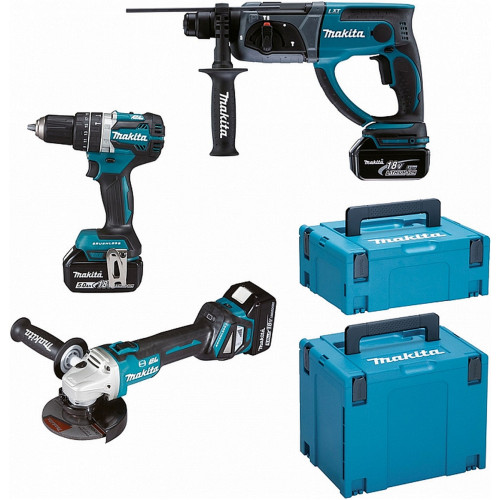 Makita DLX3093TJ Akkus gépszett DGA513Z+DHR202Z+DHP484Z Li-ion (18V/3x5,0Ah+DC18RC+MAKPAC)