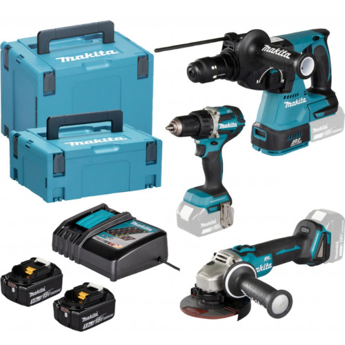 Makita DLX3195JX1 akkus szerszámkészlet DDF484+DGA504+DHR243+DC18RC+2x BL1850B+2xMakpac