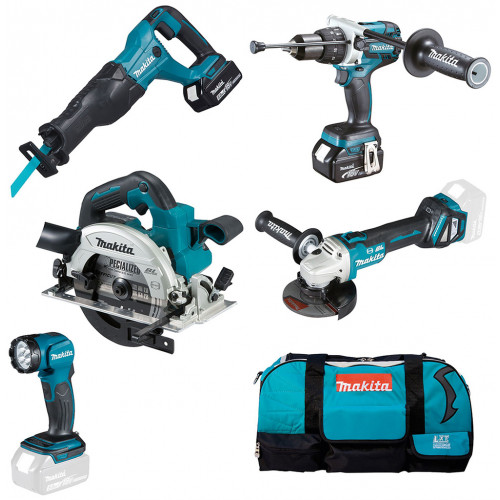 Makita DLX5067TX1 Akkus szett DHP481Z+DJR186Z+DGA513Z+DHS661Z+DEADML815 (2x5,0Ah+DC18RD)