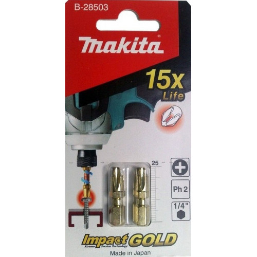 Makita B-28503 Impact Gold torziós bit PH2, 25mm/2db Makita B-28503 Impact Gold torziós bit PH2, 25mm/2db