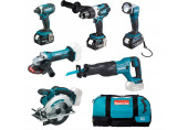 Makita DLX6046 Akkus szett DGA452Z+DHP458Z+DJR186Z+DML802+DSS610Z+DTD152Z+195584-2+3x3,0Ah