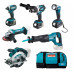 Makita DLX6046 Akkus szett DGA452Z+DHP458Z+DJR186Z+DML802+DSS610Z+DTD152Z+195584-2+3x3,0Ah