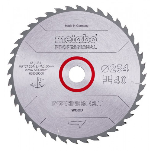 Metabo Precision Cut Wood Professional Körfűrészlap (254x30mm/Z40/WZ/20°) 628059000