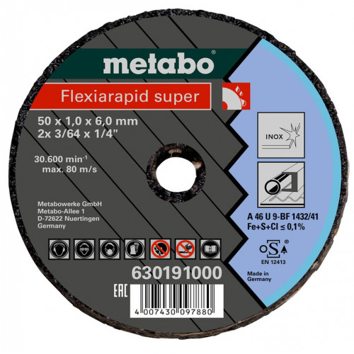 Metabo Flexiarapid Super Darabolótárcsa nemesacélhoz/acélhoz 50x1,0x6,0mm 630191000