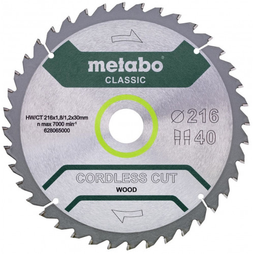 Metabo FŰRÉSZLAP „Cordless Cut Wood - Cassic“, 216x30 Z40 WZ 5° (628065000)